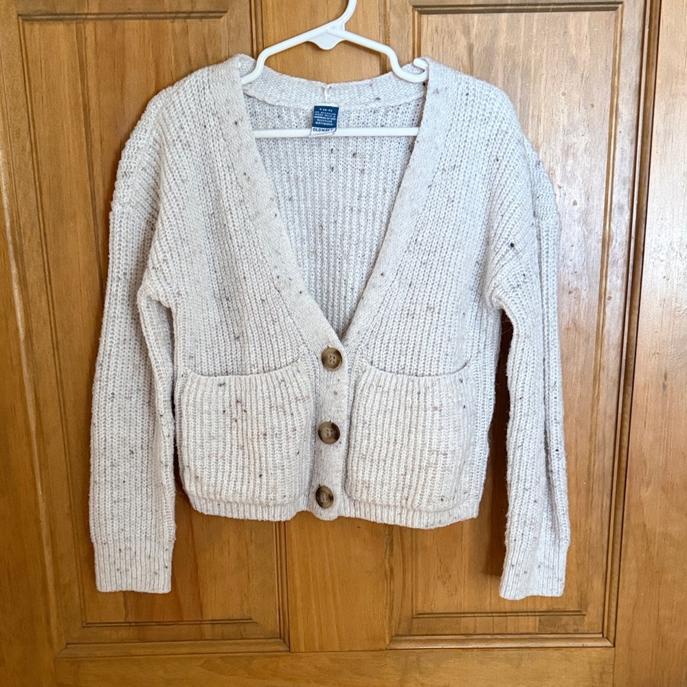 Old Navy Girl’s Speckled Cream Knit Cardigan